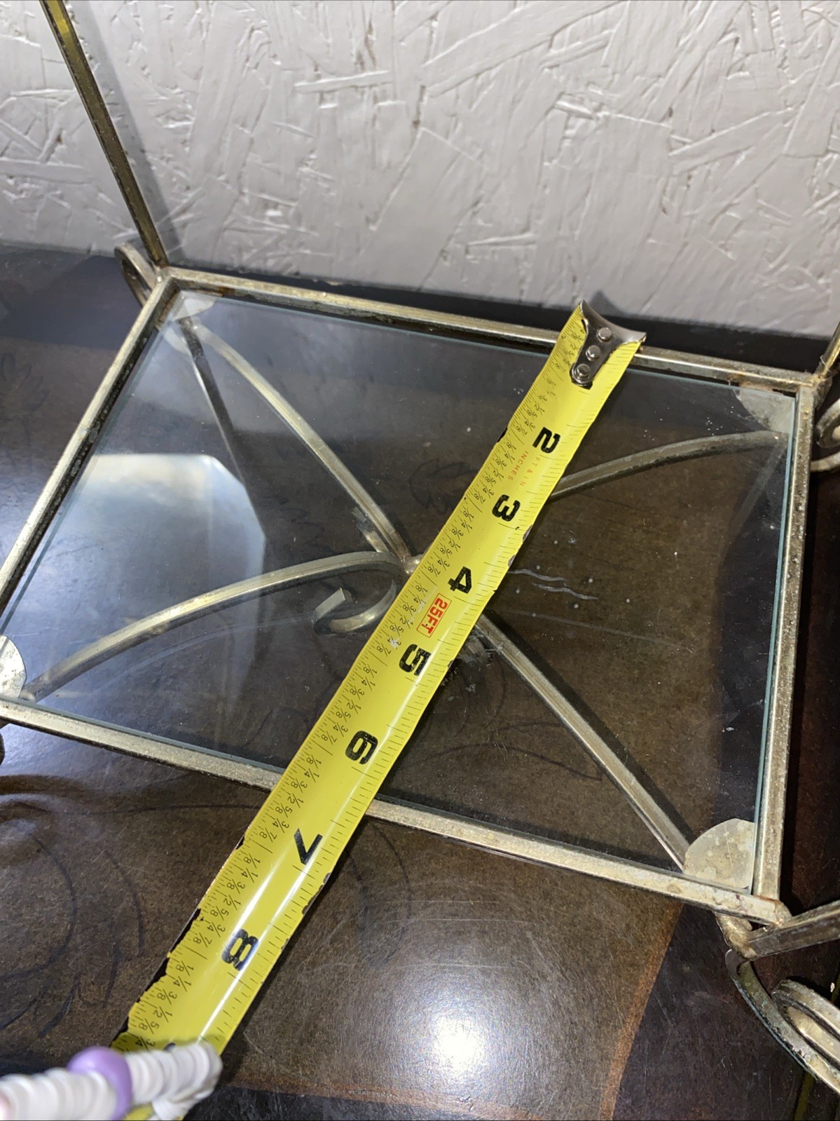 Vintage Two Tiered Shelf Brass Metal Frame With Two Glass Shelves Free Standing