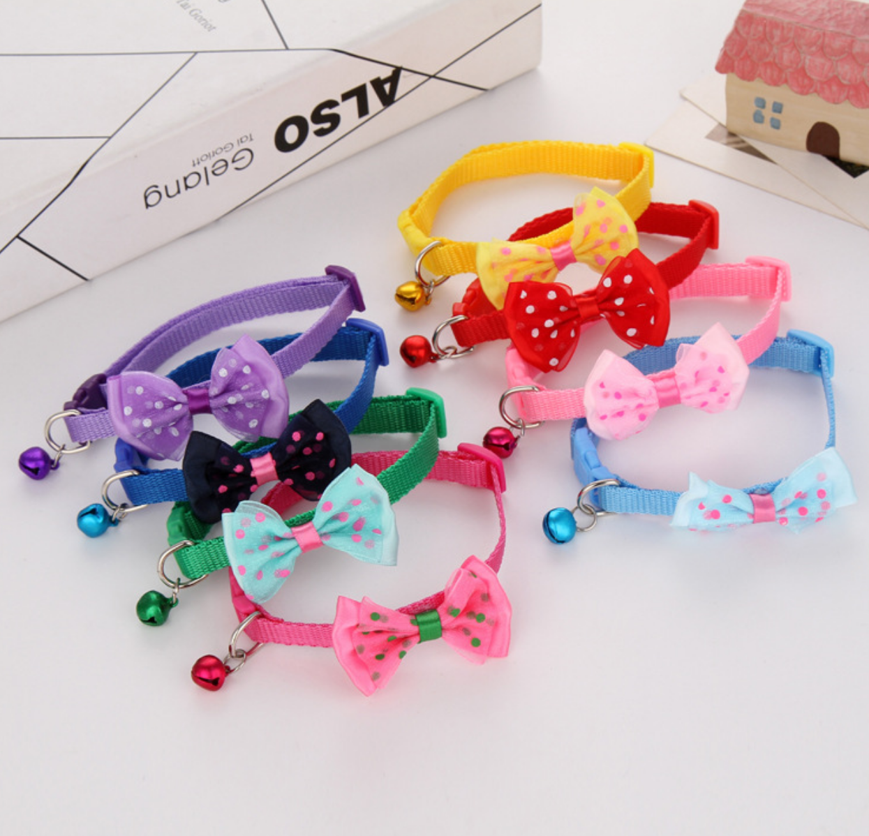 Nylon Cat Cute Collar with Bell bow tie for Cat Kitten puppy adjustable