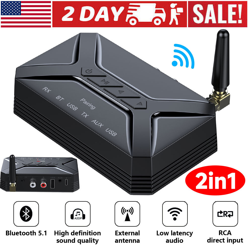 Bluetooth 5.1 Transmitter Receiver Long Range for TV Home Stereo Audio Adapter*