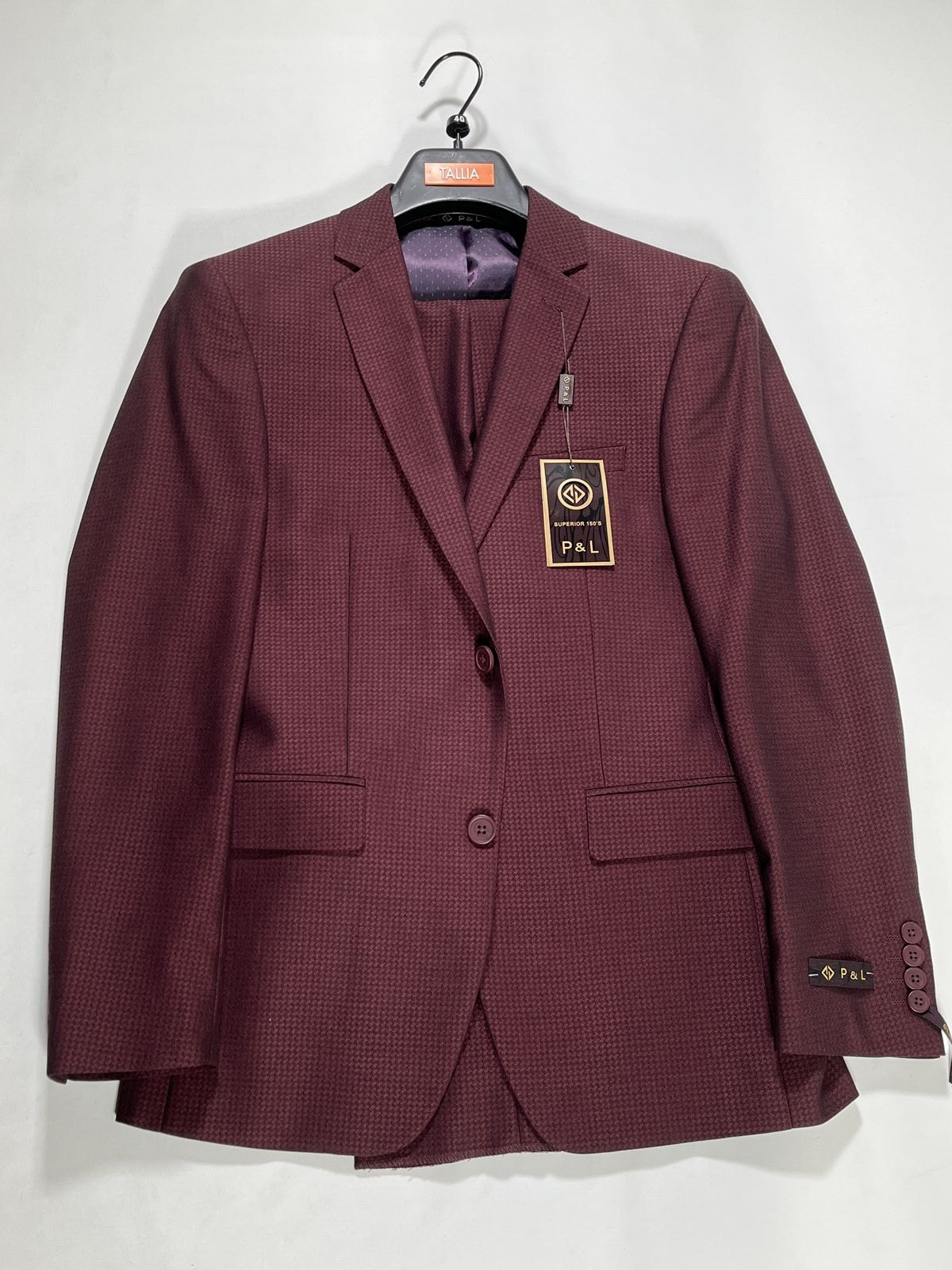 Mens P And L Burgundy Two Piece Slim Fit Suit NEW