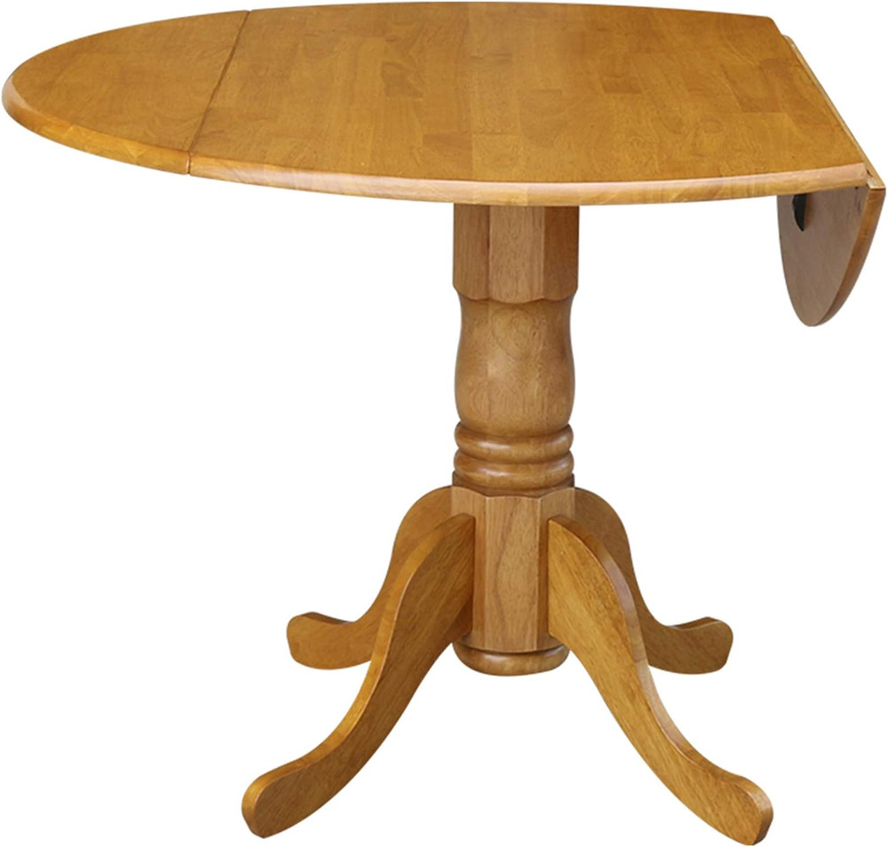 42" Round Dual Drop Leaf Dining Table - Solid Oak Parawood, Sturdy & Stylish