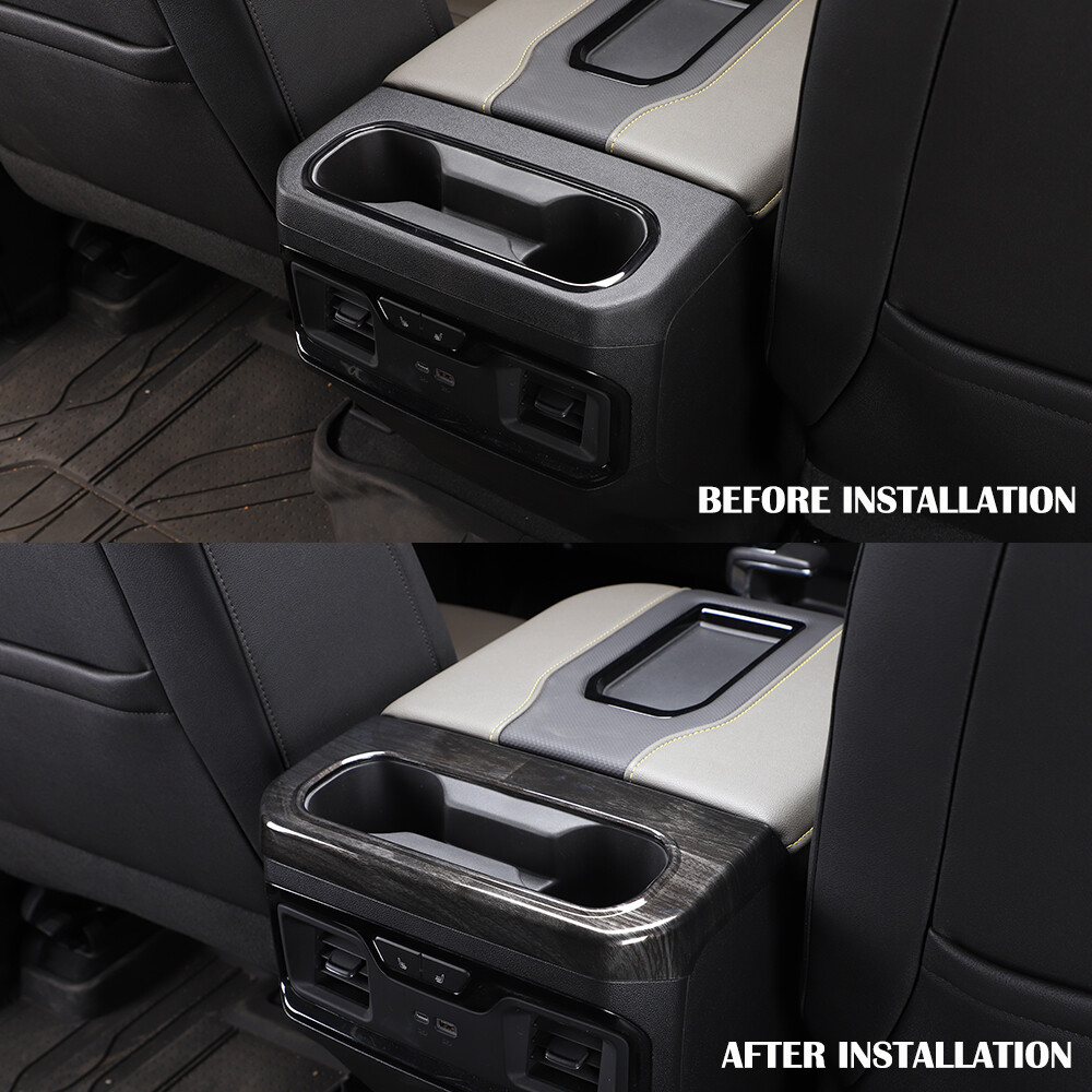 Black Wood Armrest Box Rear Cup Holder Panel Trim for Chevy Silverado 1500 2019+