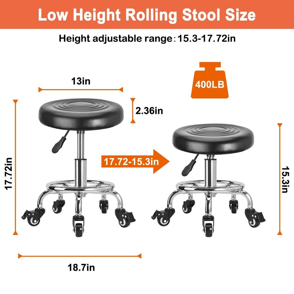 Low Height Rolling Stool Height Adjustable Low Roller Seat, Swivel Small Chai...