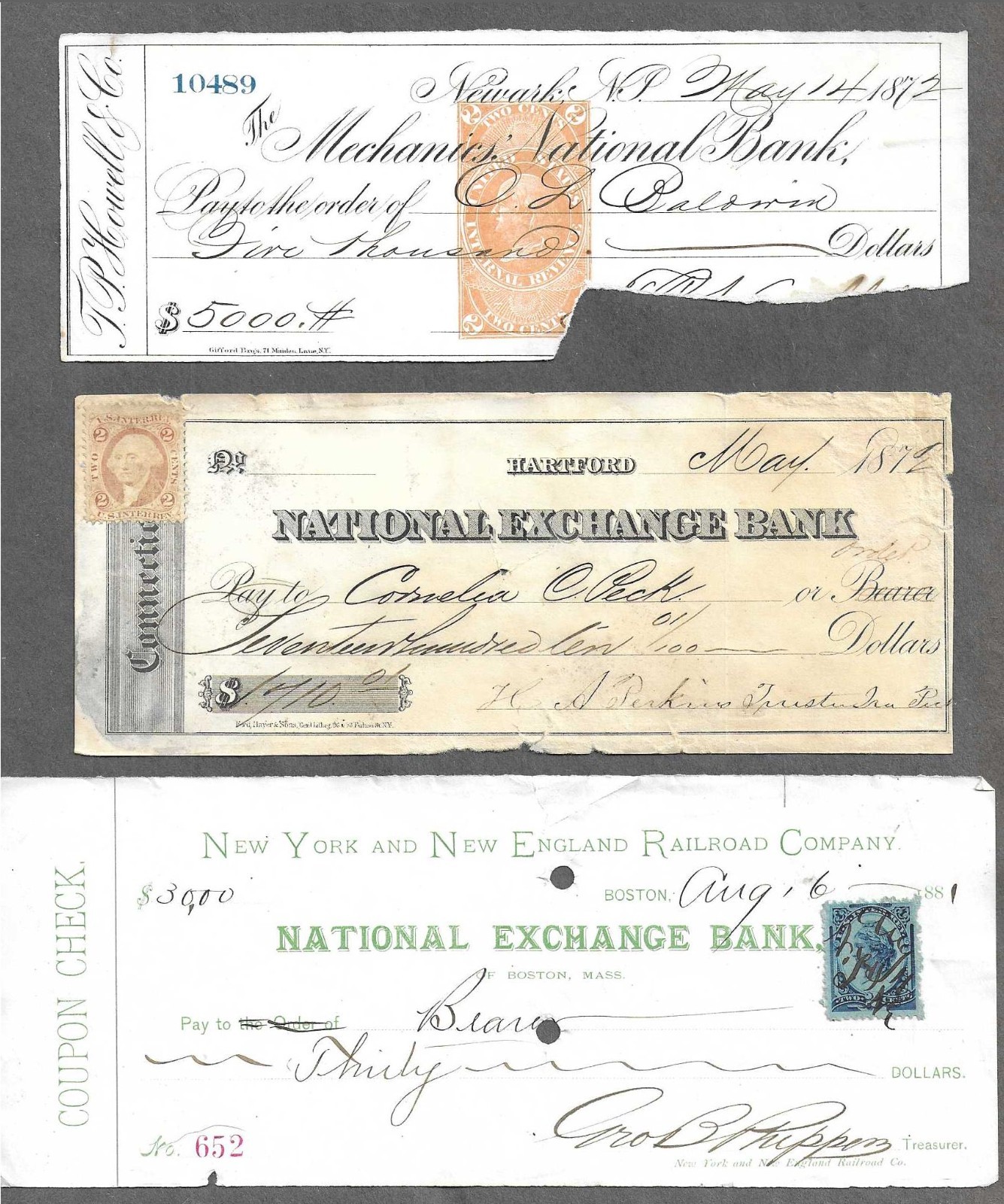 3 Bank Checks 1872-1881