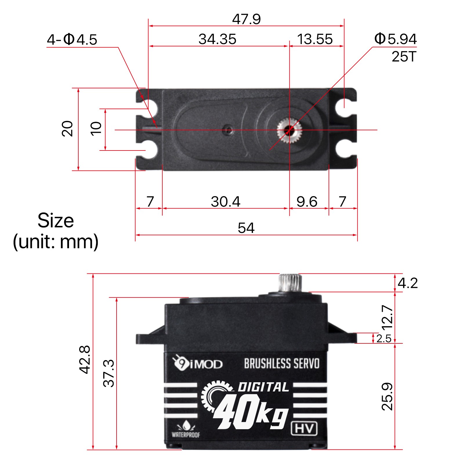 180° 40KG Brushless Servo Metal Gear Digital Servo for 1/8 1/10 RC Crawler Car