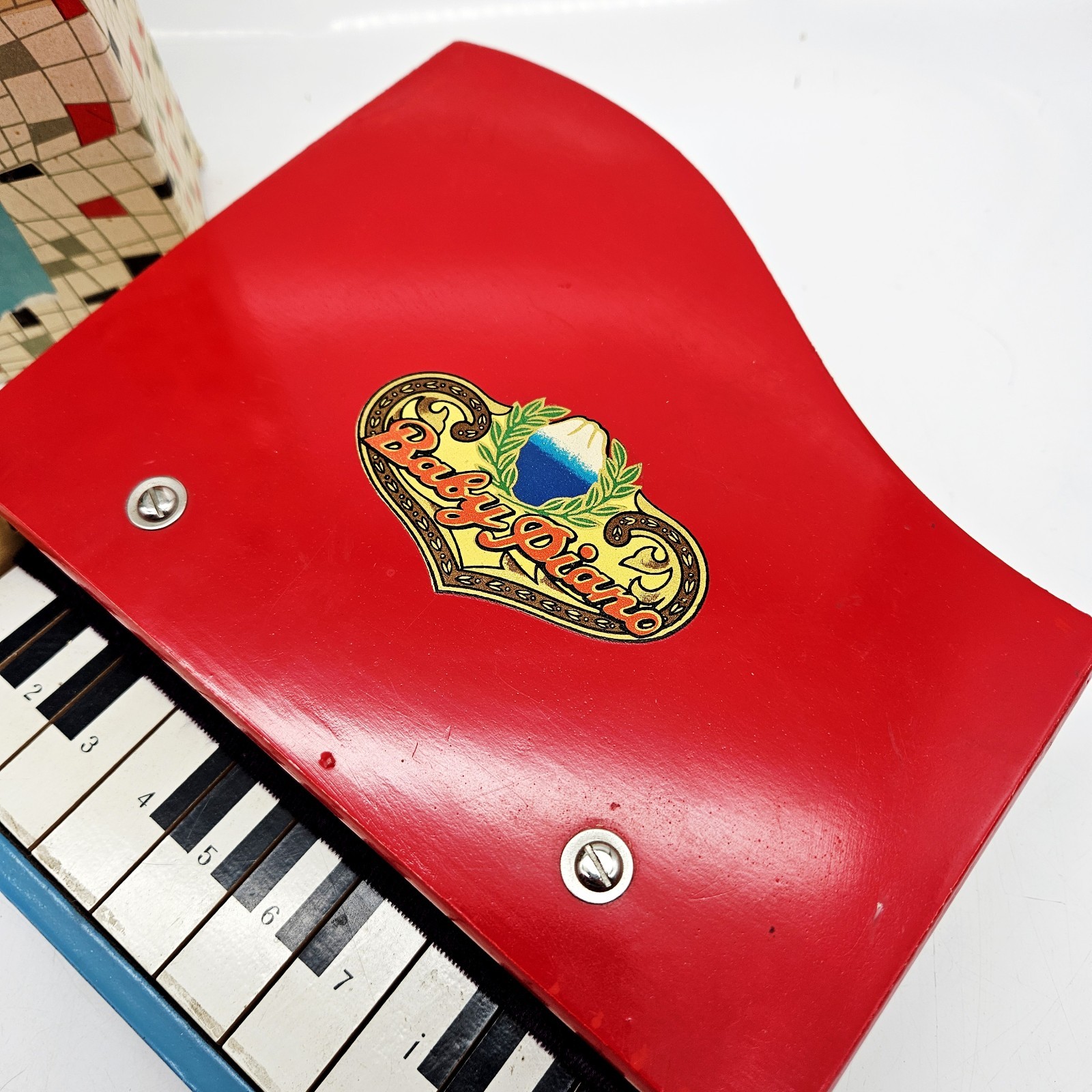 Antique Red Baby Piano Toy Made in Japan Art 1007/4029 10 Key in Original Box