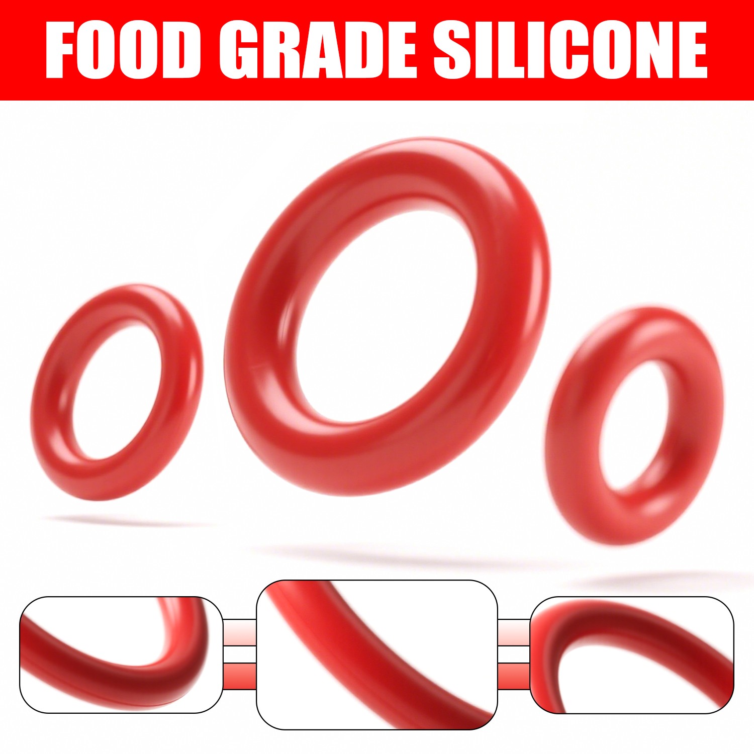 Silicone Rubber O Rings Metric Food Grade 4mm Cross Section 4mm-72mm ID O Ring