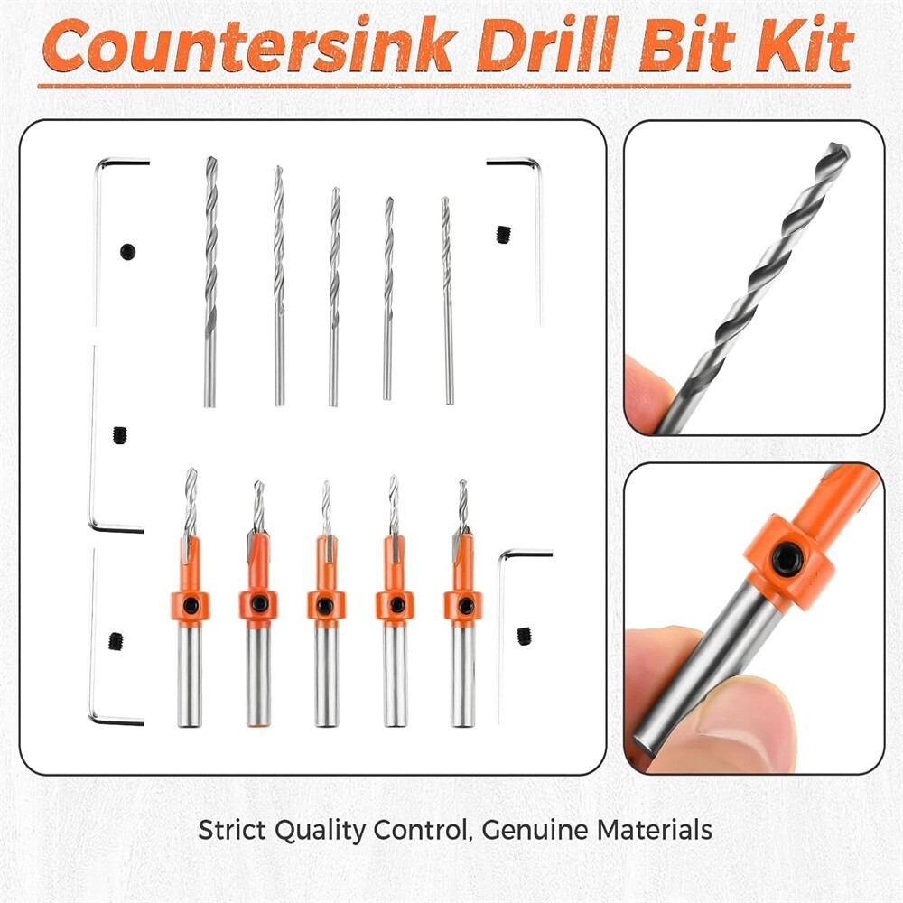 5 x Adjustable Countersink Drill Bits Set For Home Repairs Craftsmanship DIY