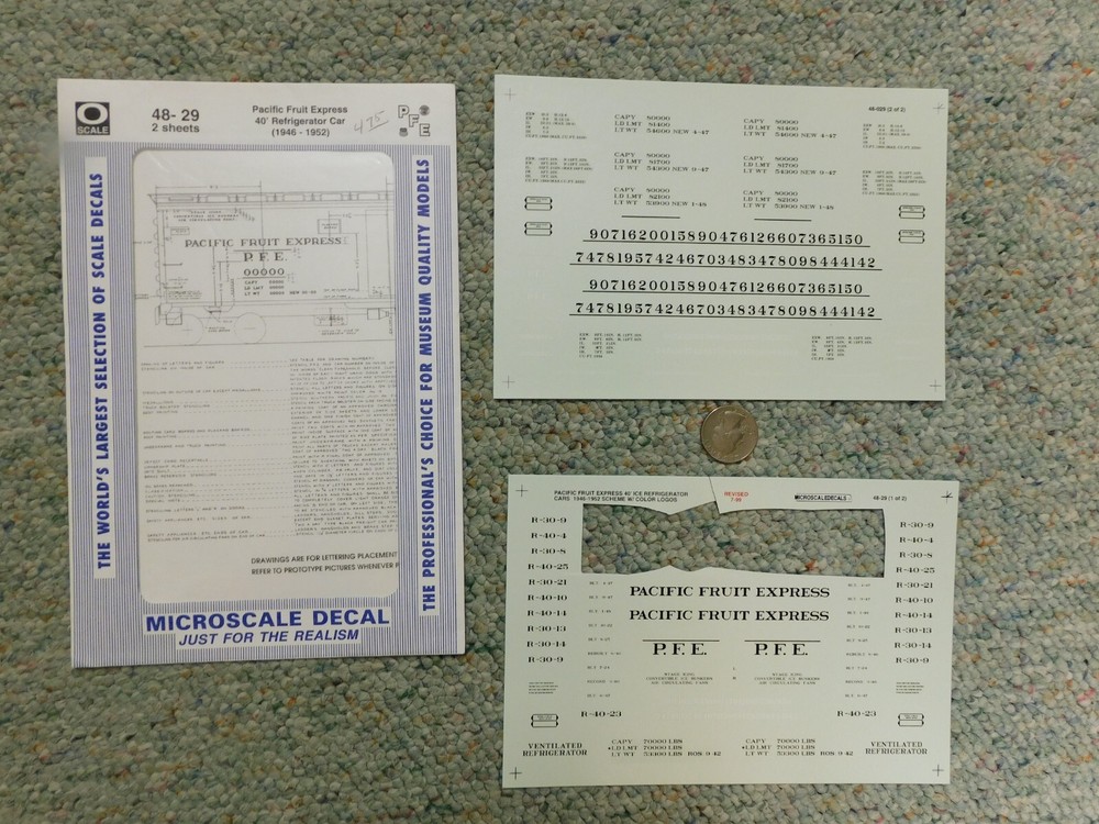 Microscale decals O Gauge 48-29 Pacific Fruit Express 40' refrigerator  N74