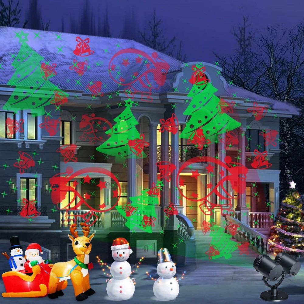 Christmas Lights Projector, Decorations Lighting 4Pack, Red Green