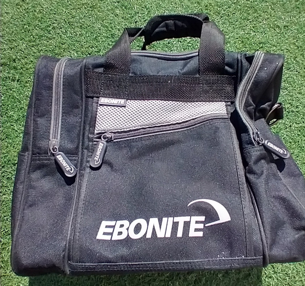 EBONITE BOWLING BALL BAG SINGLE BALL WITH STORAGE COMPARTMENTS ZIPPER CLOSURE