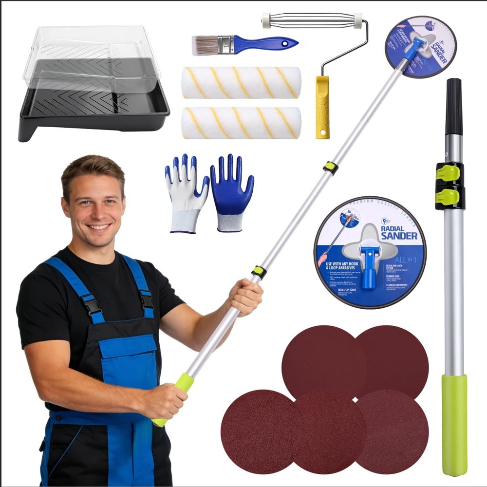 Drywall Pole Sander with Paint Roller Kit, Adjustable Extension Handle, 360° ...