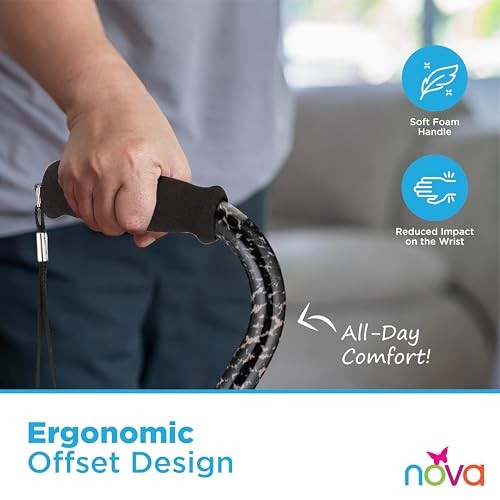 NOVA Sugarcane Leopard Walking Cane Adjustable Quad Tip with Carrying Strap