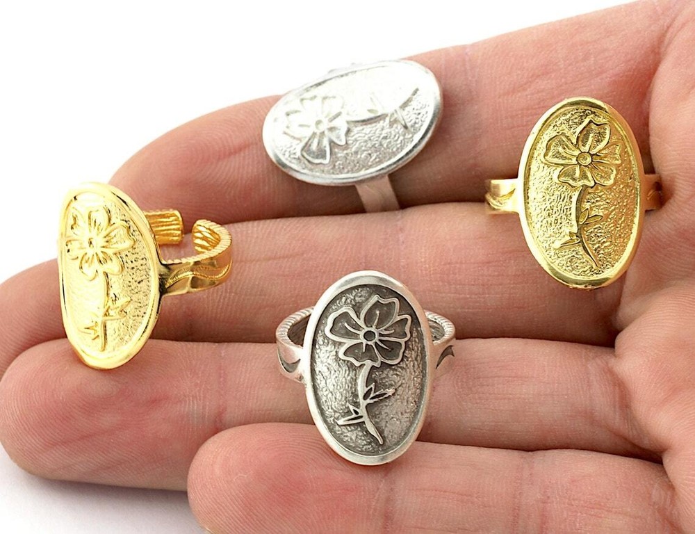 Birth Monthly Flower (October Cosmos) Adjustable Ring Raw Solid Brass 8us 5325