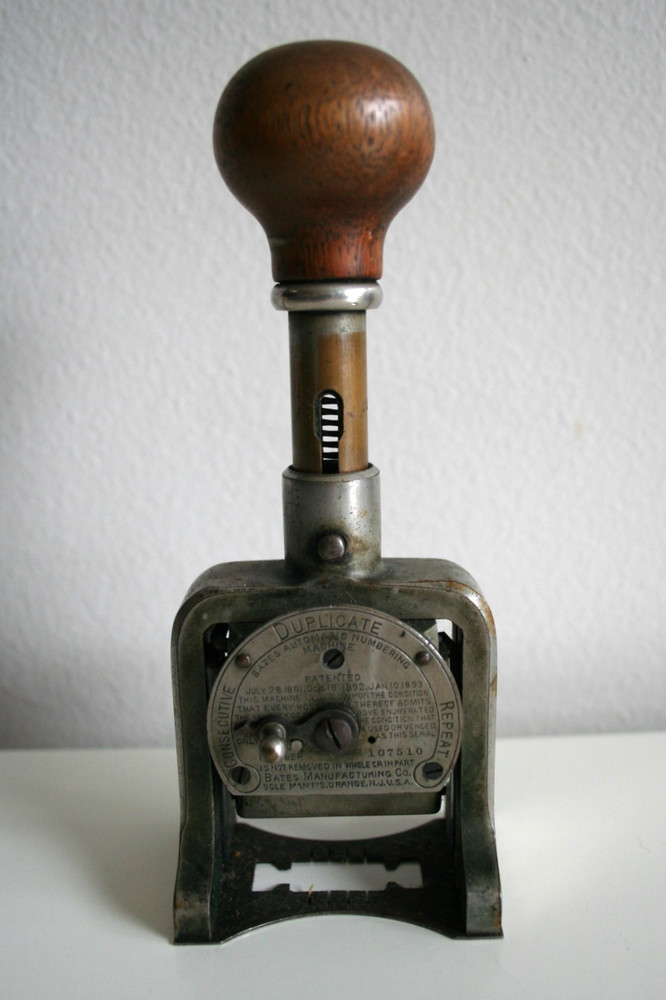 Antique Bates Automatic Numbering Machine 5 wheels Style E No. 107510