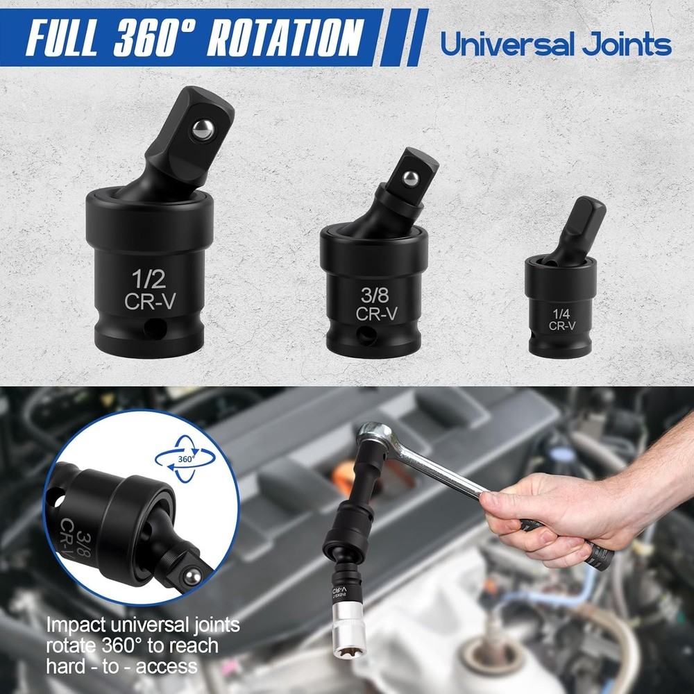 Piece Professional Impact Socket Extension Set with 1/4", 3/8" & 1/2" Drive E...