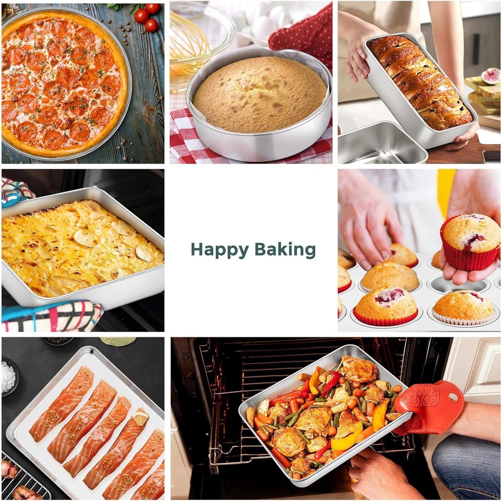 12-Piece Bakeware Sets Stainless Steel Baking Pan Set Includes Cookie Sheet