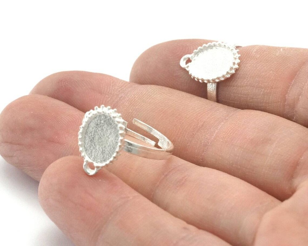 Ring Adjustable Ring Bezel - Loop Shiny Silver Plated brass 17mm 7US size 2678