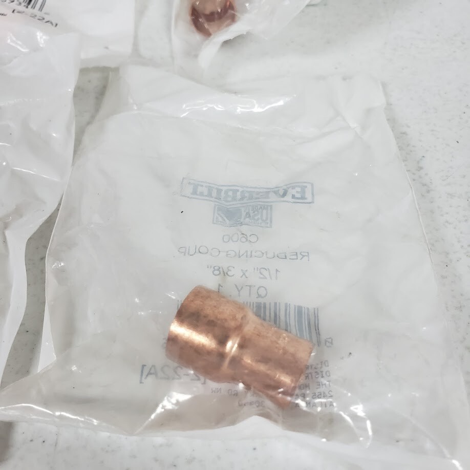 15 Pack 1/2 in. Copper Pressure Cup x Cup Reducing Coupling Fitting with Stop