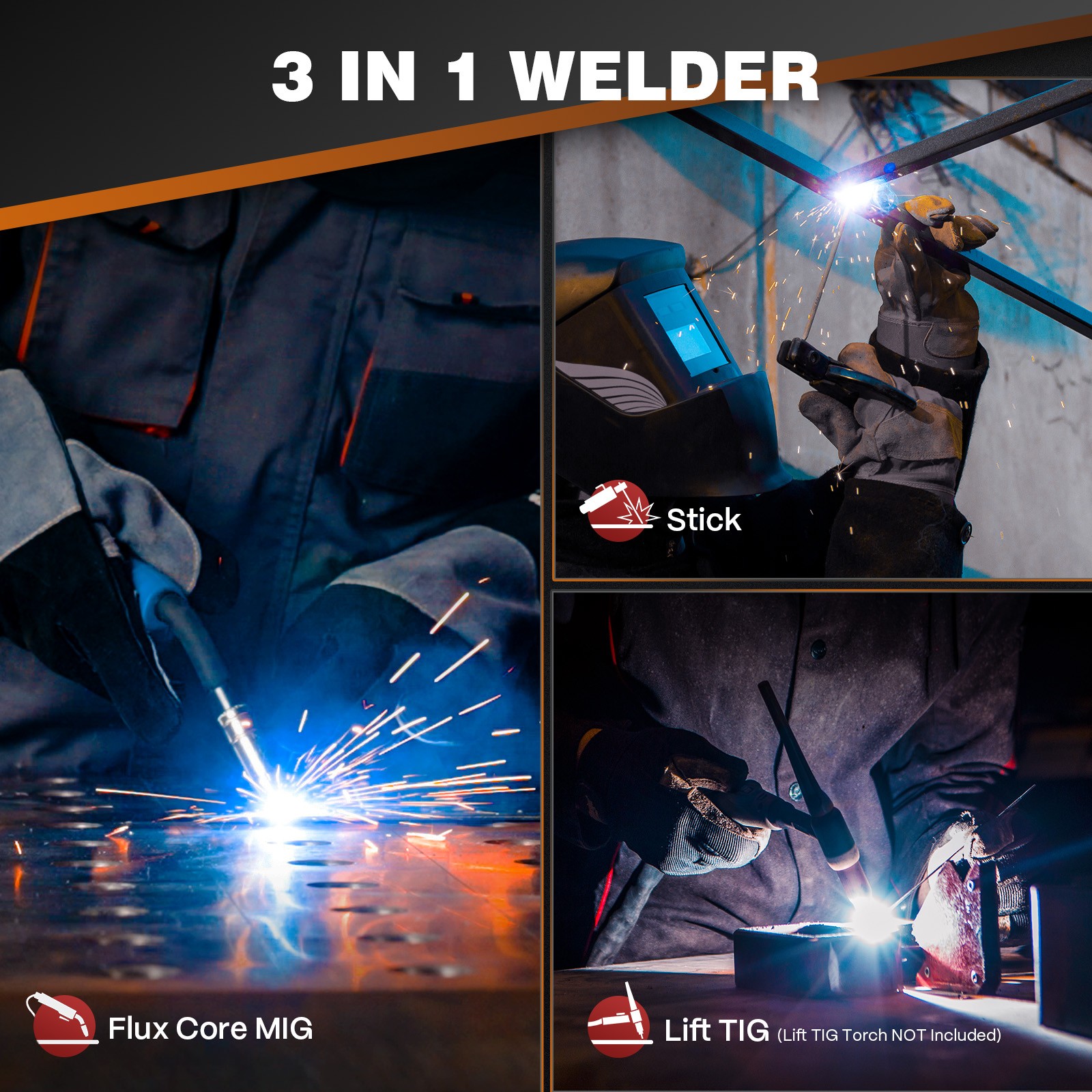 ARCCAPTAIN 135A MIG Welder Large LED Display Welder Flux Core MIG Lift TIG Stick