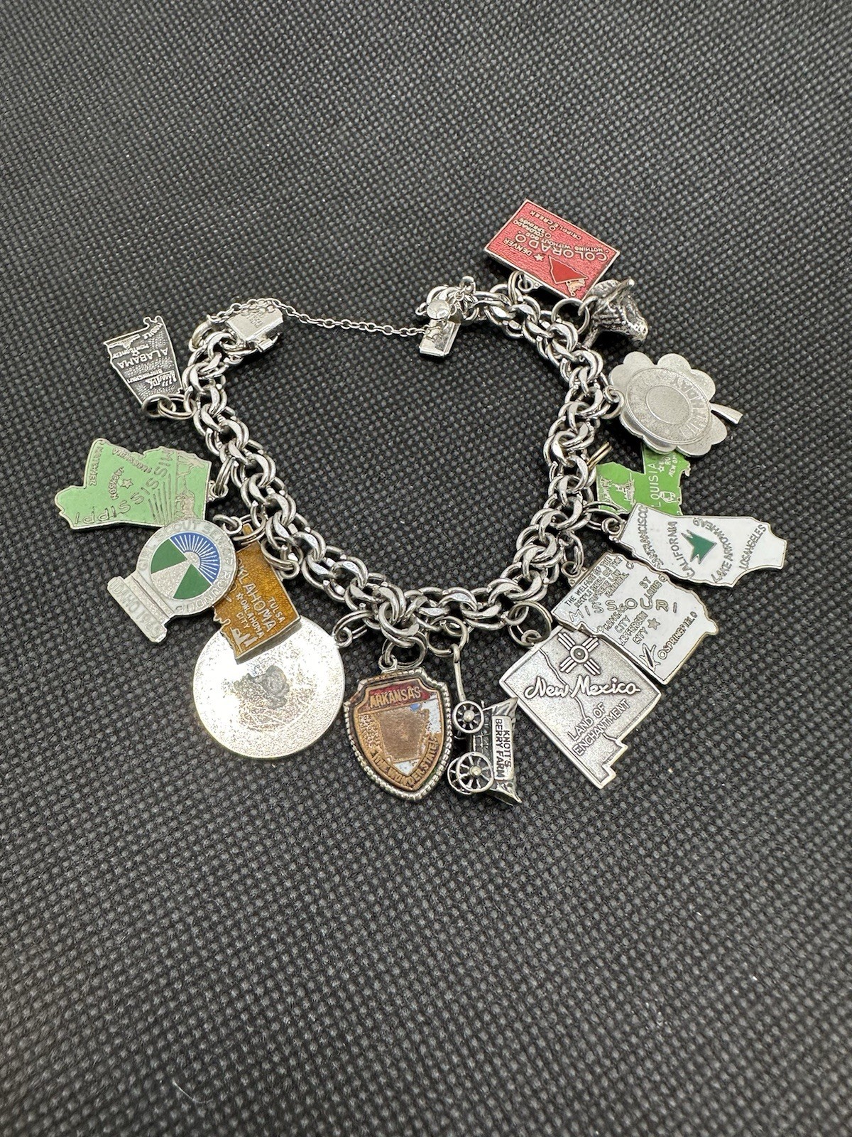 Vintage Sterling Silver Charm Bracelet  Longhorns Wagon States