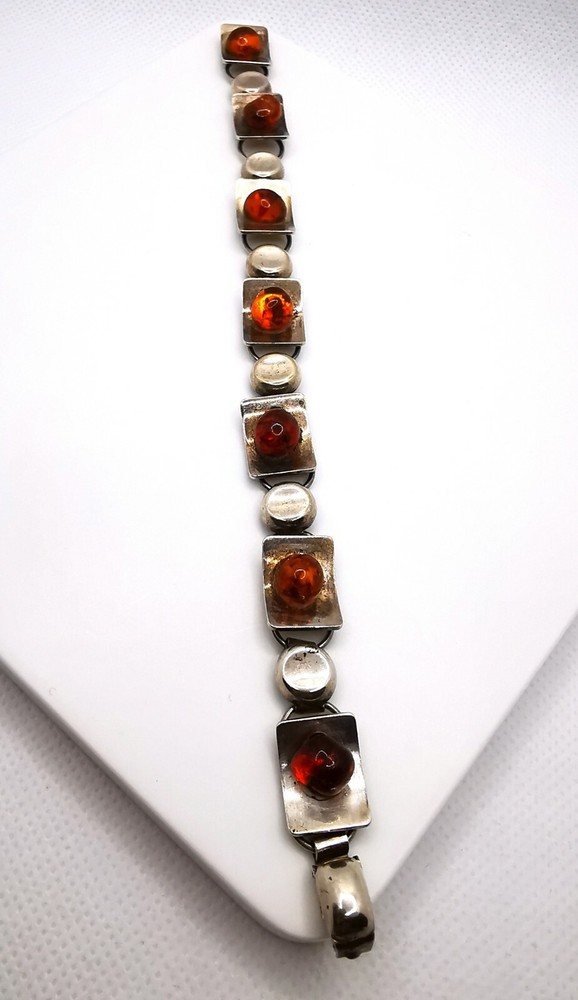 Amber Ladies Bracelet Bangle 925 Silver Handmade