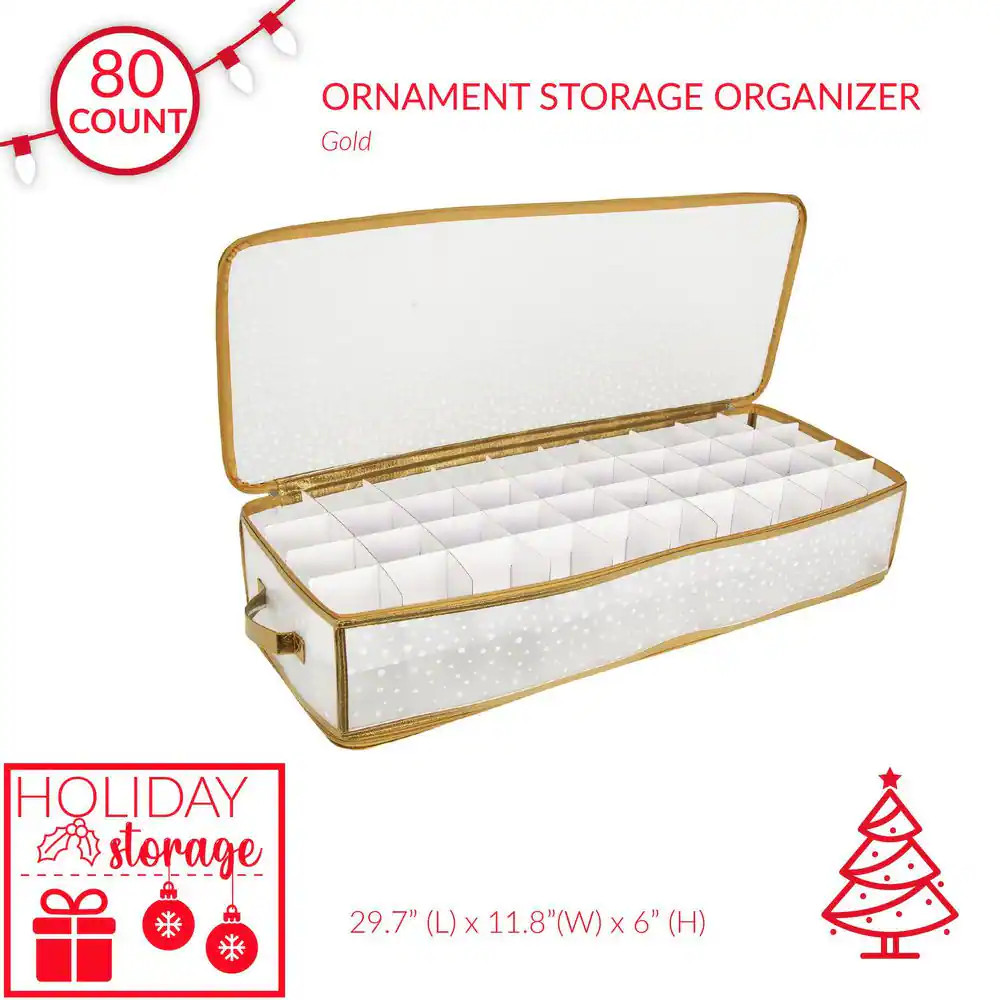 Gold Polypropylene 80 Count Ornament Storage Organizer