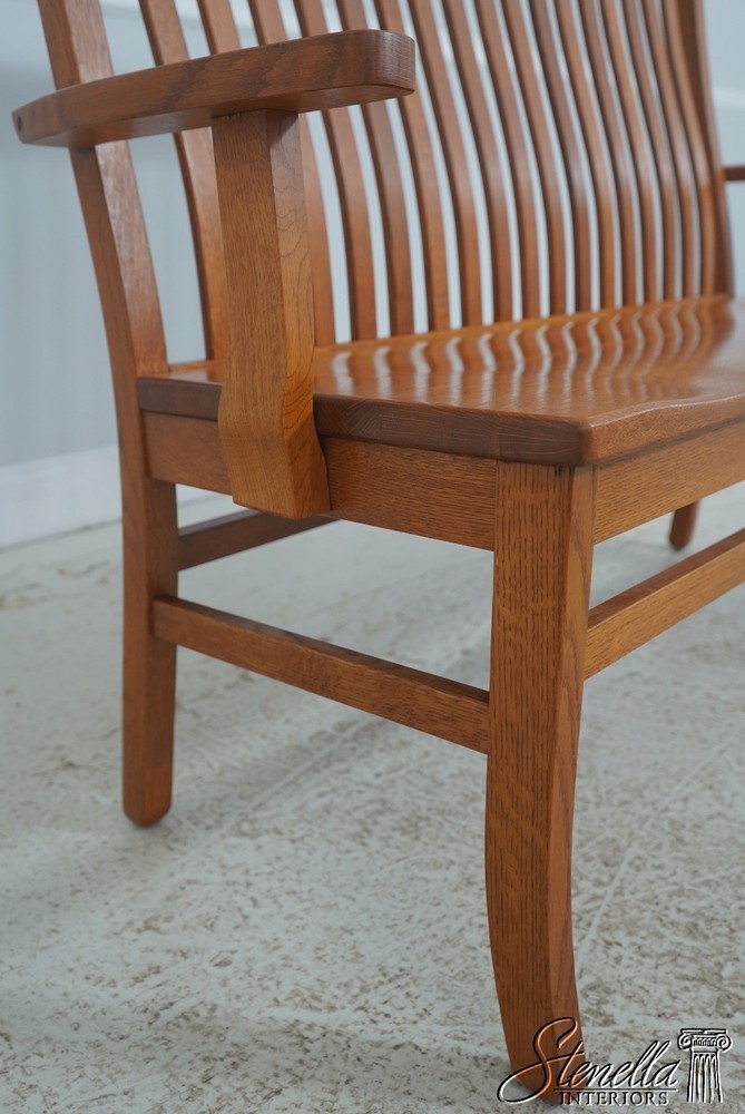 72209: Arts And Crafts Style Solid Oak Slat Back Bench