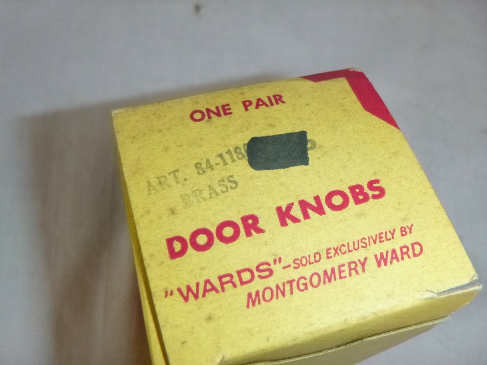 NOS Vtg Montgomery Wards Brass Replacement Door Knobs 2"