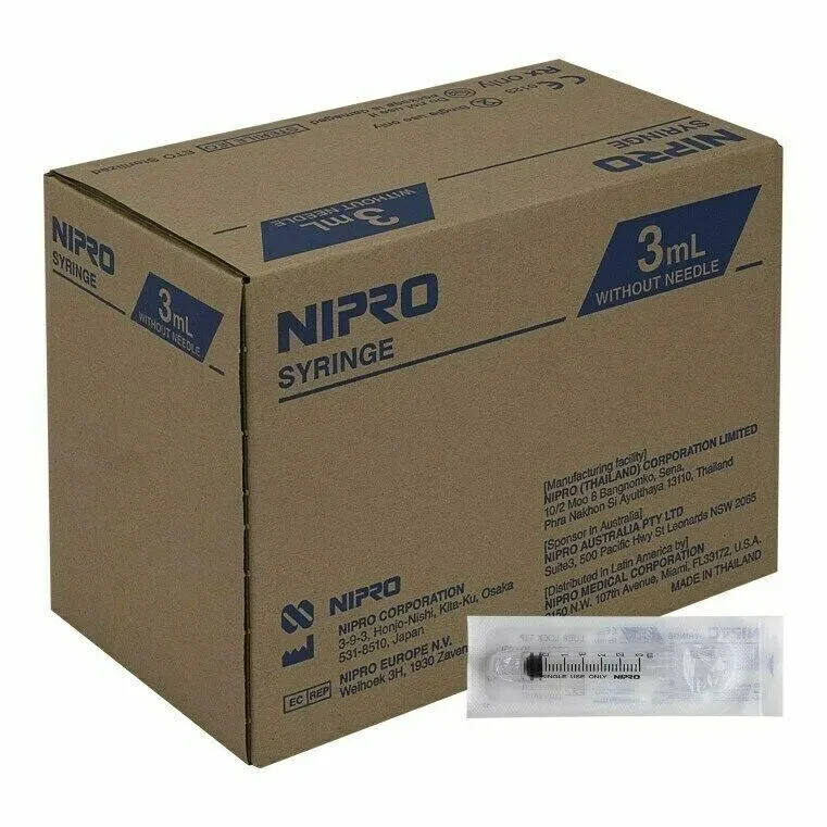 Nipro 3ml (3cc) Luer Lock Syringe, Sterile, 100/Box, JD03L