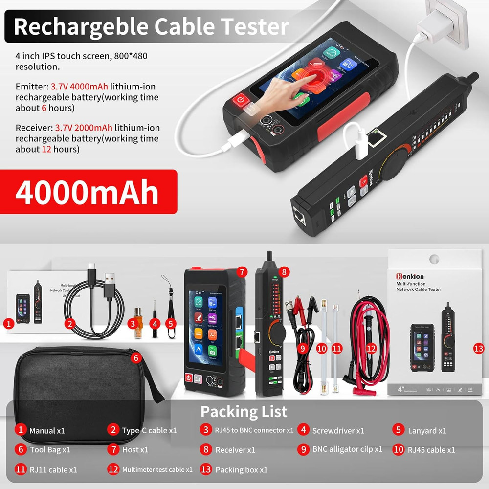 Multifunction RJ45 Network Caber Tester,Full Features UTP Cable Tester Cable Tra