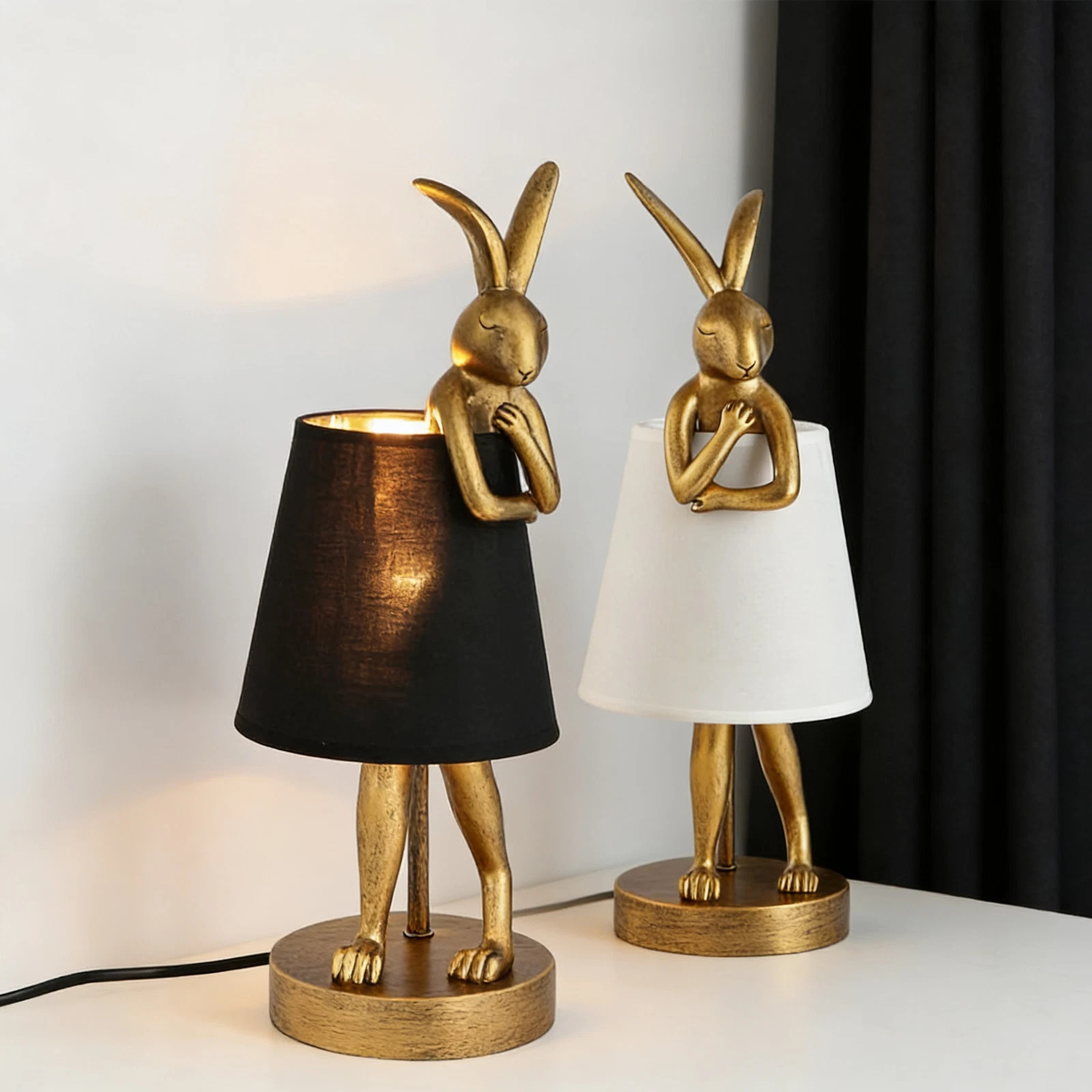 LED Bunny Table Lamp Resin Rabbit Desk Linen Shade 16Inch Decorative Lamp Room