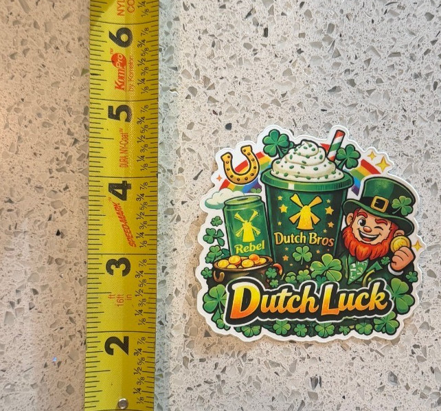Get lucky with the "Dutch Luck" sticker. Dutch Bros sticker Gloss Finish