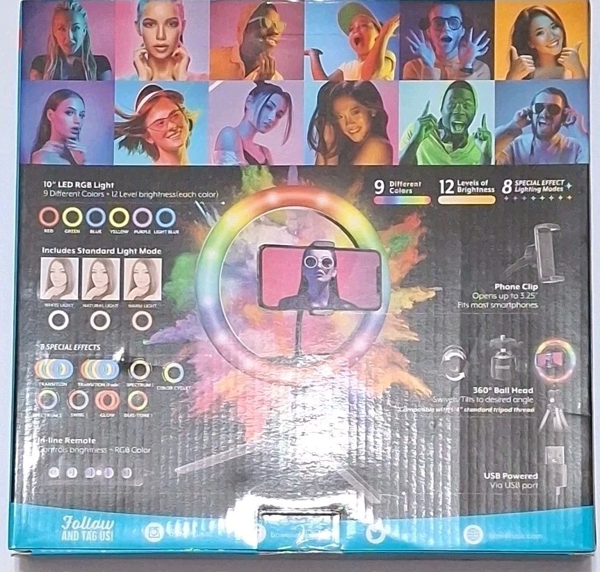 Bower 10" RGB LED Ring Light with Tripod, Remote, Special Lighting Modes