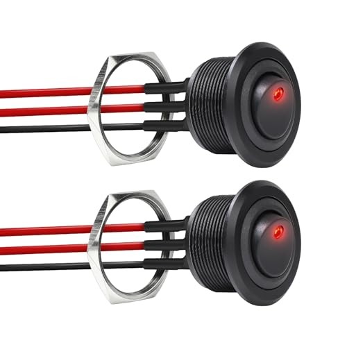 12V Aluminum Round Rocker Switch Red Lighted Toggle Switch Red Lighted-2Pcs