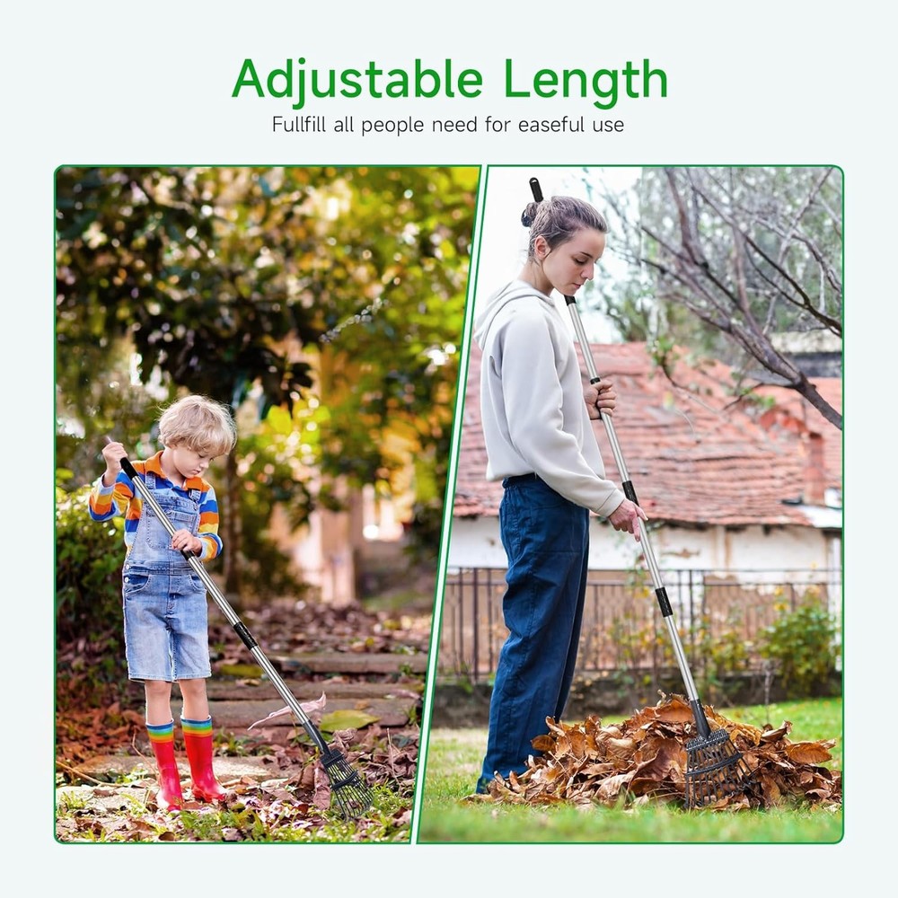 GreatBuddy Adjustable Leaf Rake, 8'' Wide Metal Perfect for Silver