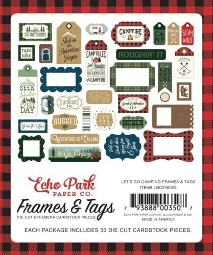 Echo Park Paper LET'S GO CAMPING Frames & Tags Ephemera Pieces~CUTE~Quick Ship!