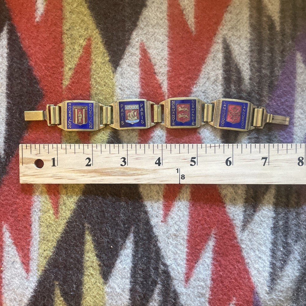Original WW2 US Military Army Enameled Brass France Souvenir Bracelet Vintage