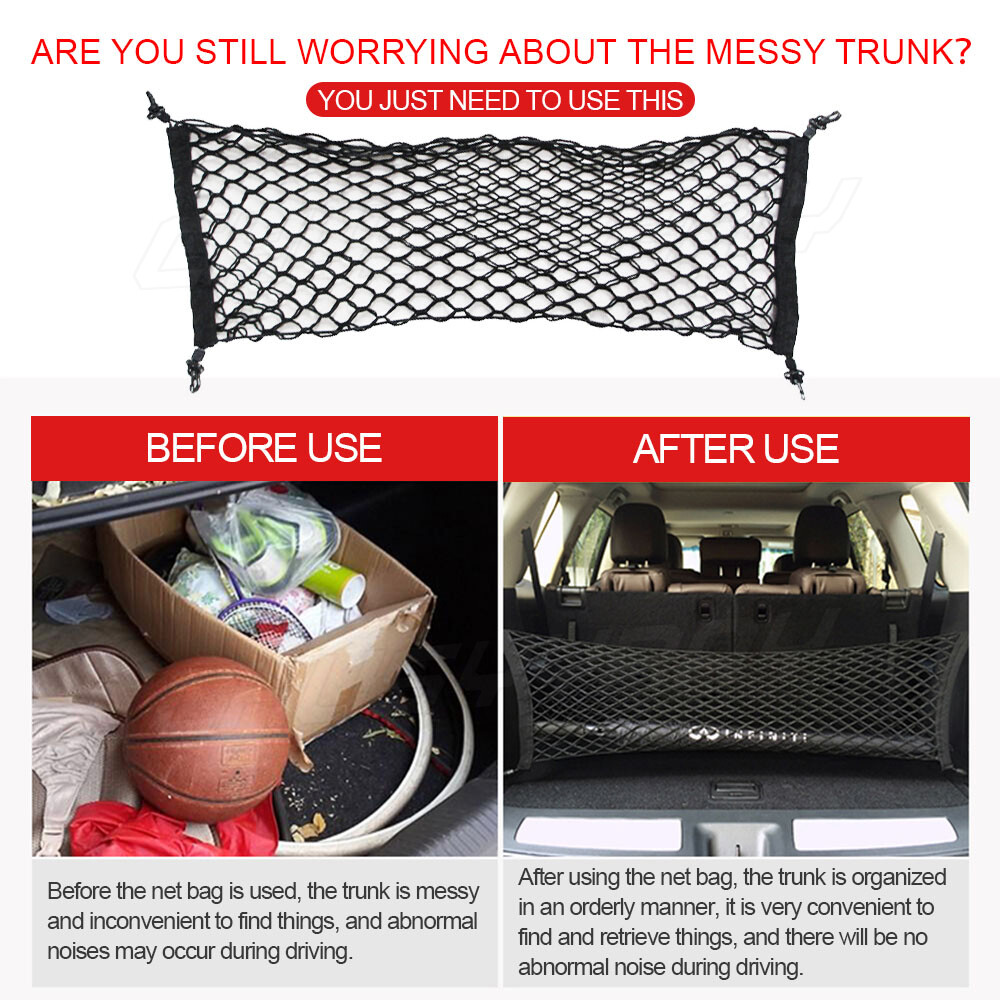 Universal Rear Cargo Trunk Storage Organizer Net For Car Plus mounting Points