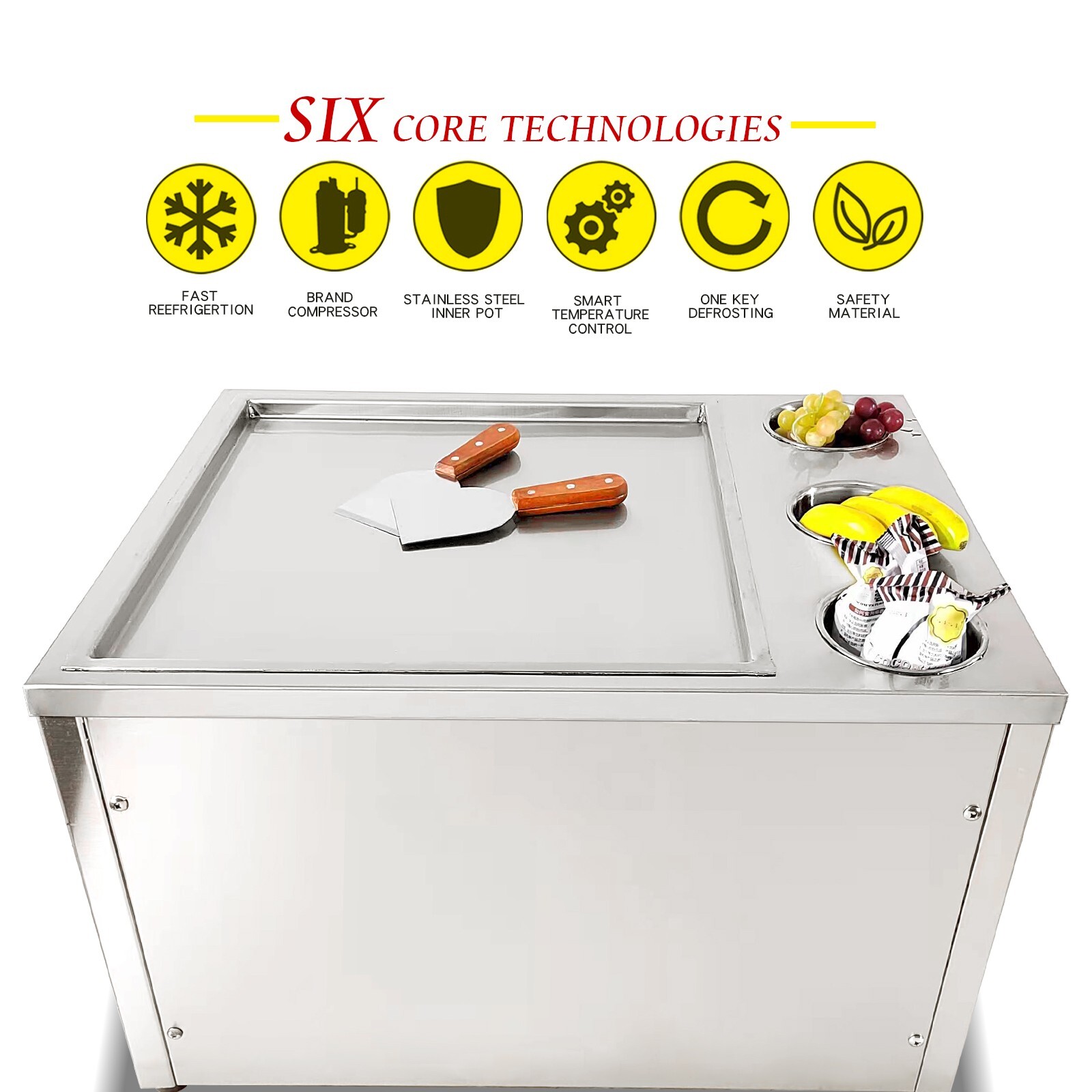 USA Countertop commercial single square roll ice cream machine with 3 buckets