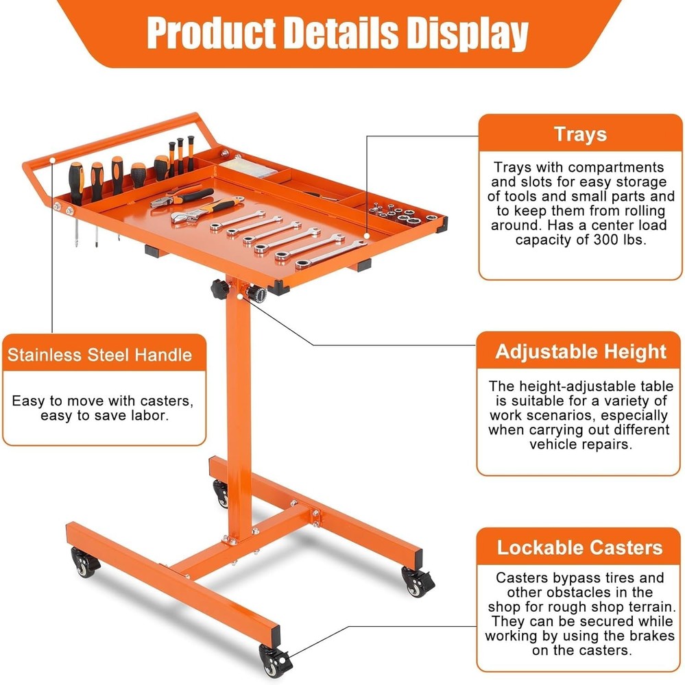 Portable Steel Workbench with Wheels, Heavy Duty Mobile Tool Table AdjustabLE
