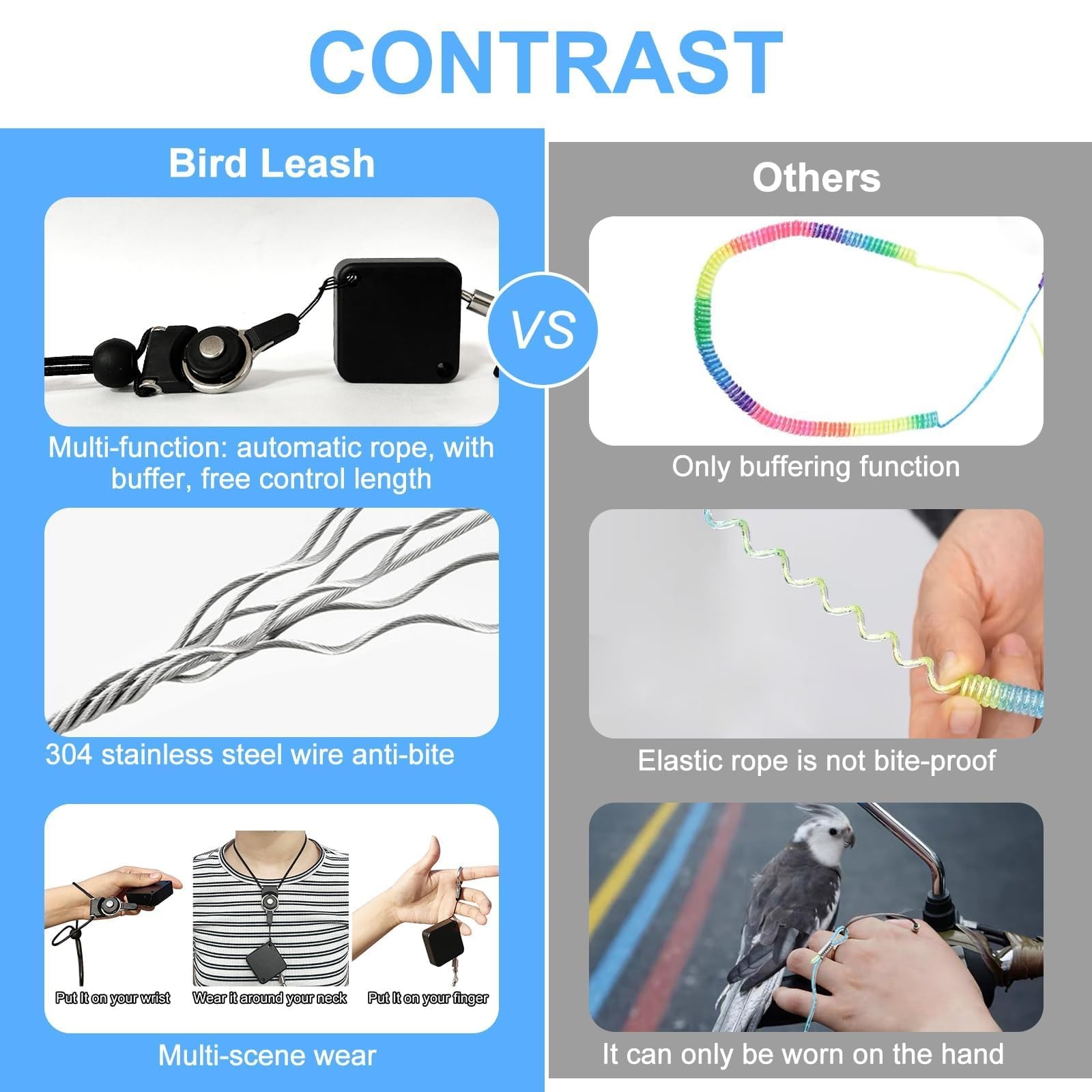 Bird Leash,Bird Harness,Retractable Anti-Bite Parrot Harness,with 3 Different...