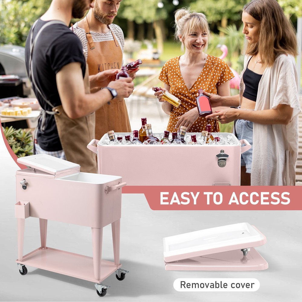 80QT Pink Patio Rolling Cooler