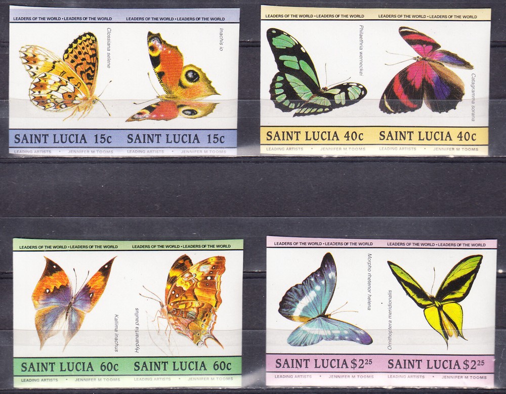 W SAINT-LUCIA 0731v-734v BUTTERFLIES IMPERFORATED SET