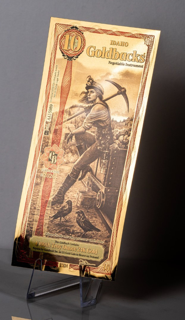 2026 - 10 IDAHO Goldback Aurum Gold Foil Note 1/100 oz 24kt .999 Fine PRESALE