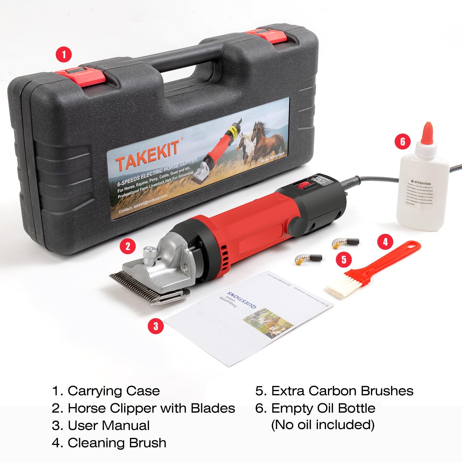 Horse Clippers, 600W Professional Heavy Duty Horse Body Clippers, 6-Speeds L...