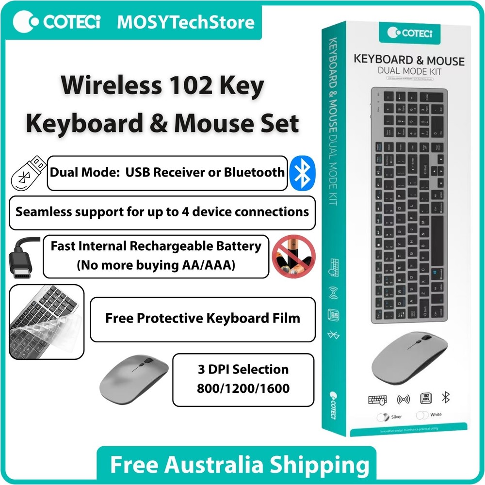 102 Key Low Profile Wireless  Bluetooth Keyboard & Mouse Bundle Dual Mode