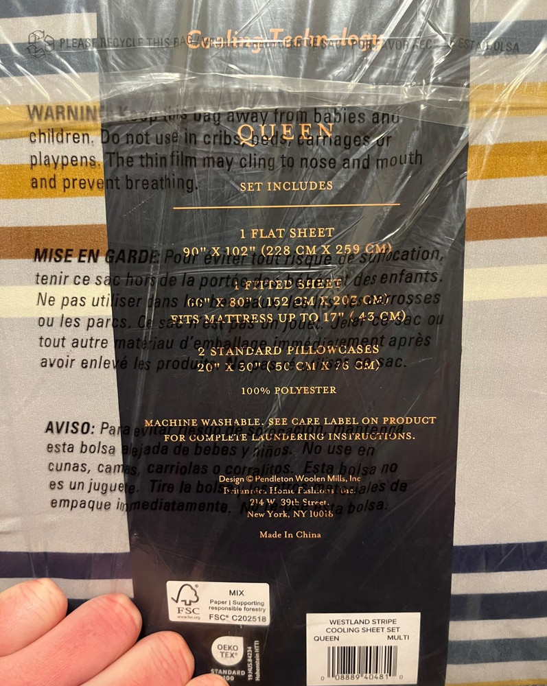 Pendleton Westland Stripe Cooling Technology 4-Pc Sheet Set QUEEN 2 Pillowcases