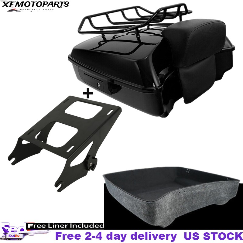 Chopped Pack Trunk W/ Backrest Rack Fit For Harley Touring Road Glide 14-25 US