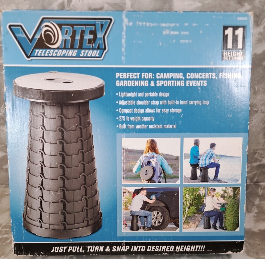 NEW Vortex Telescoping Stool Chair Camping Outdoor Black